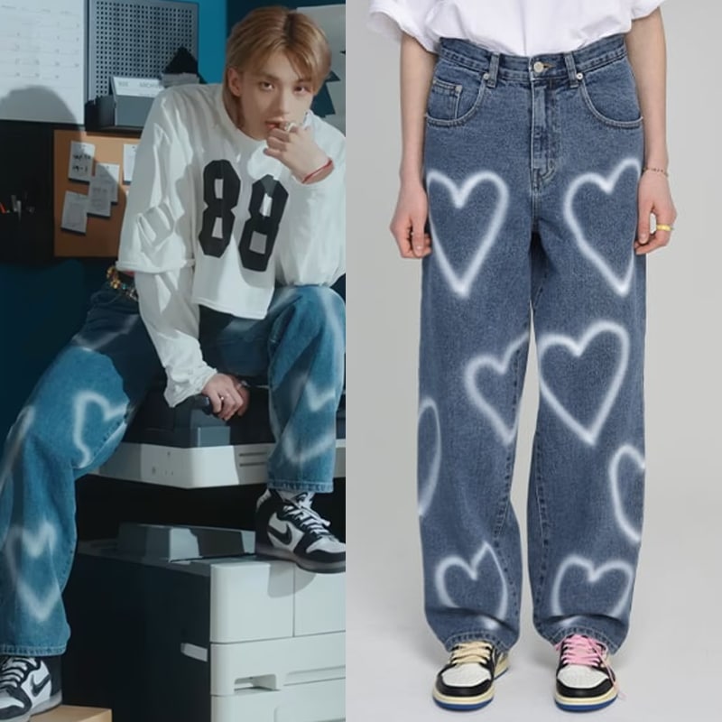 (送料無料) straykids ヒョンジン 着用 [unisex] heart denim pants