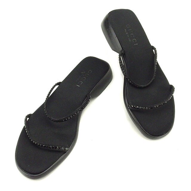 サンダル #34 1/2C ラインストーン ブラック 中古