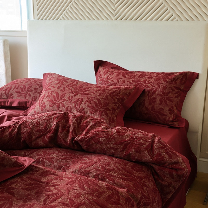 レトロジャクアードウェディングコットンカラー織り4ピースセットセットウェディングウェディングウェディングウェディングウェディングウェディングウェディングウェディングウェディングブライダルレッドコット