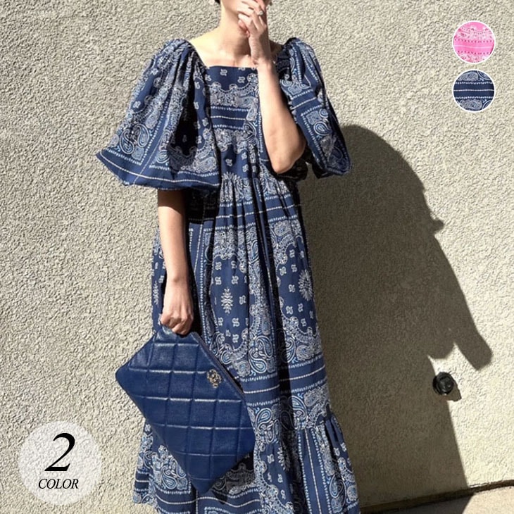 リゾート風 ワンピース レディース ロングワンピース 春 夏 ドレス 半袖ワンピース レトロ 柄 おしゃれ きれいめ 可愛い 韓国ファッション