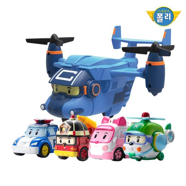 ROITOYS ロボカーポリー キャリーキャリア飛行機 ダイキャスティング ポリロイアンバー ヘリ4点セット