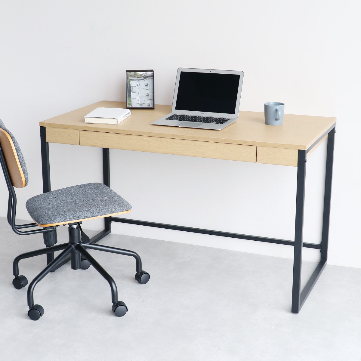 ワークデスク 幅120cm 引出し付 Simple Desk デスク 机 シンプル 木目調 パソコンデスク オフィス 収納 スチール 北欧 モダン おしゃれ 異素材