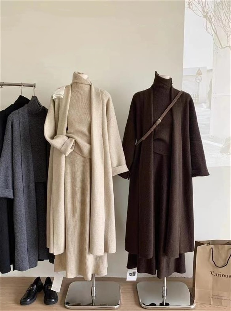 早い者勝ち 怠惰な風 カーディガン 欧米 袖なし ニットトップス スリム 秋冬 セットアップ セーター ジェントルスタイル ロングスカート スカート