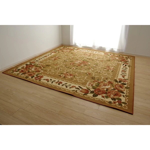 1340560023402 ナイロン 花柄 簡易カーペット 撥水キャンベル ベージュ 江戸間3畳 176×261cm メーカー直送 9,569円