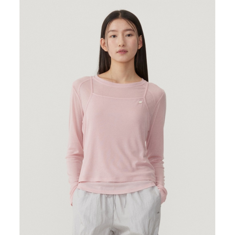 COVERNATウーマンシアーレイヤードロングスリーブライトピンク