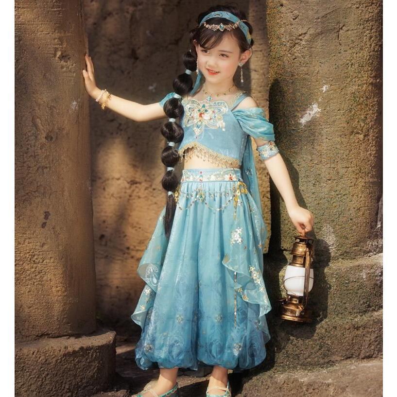 衣装 上下セット アラジン 仮装 ハロウィン ジャスミン風 ロリータ服 きらきら 女の子 お姫様 コスプレ衣装 全身コスチューム アラビアン キッズ プリンセス