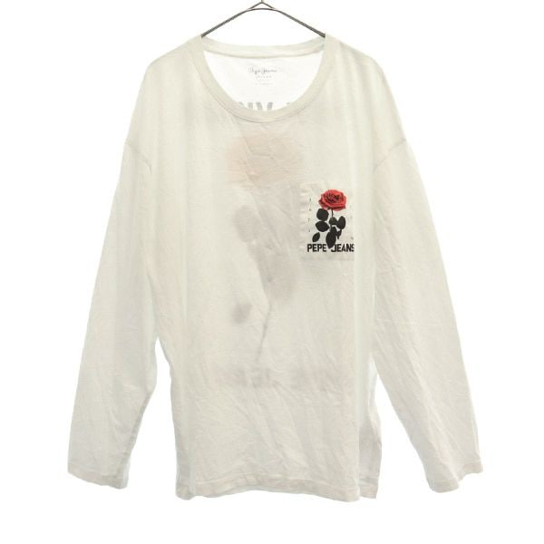 プリント 長袖 Tシャツ M ホワイト ローズ 薔薇 ロンT メンズ