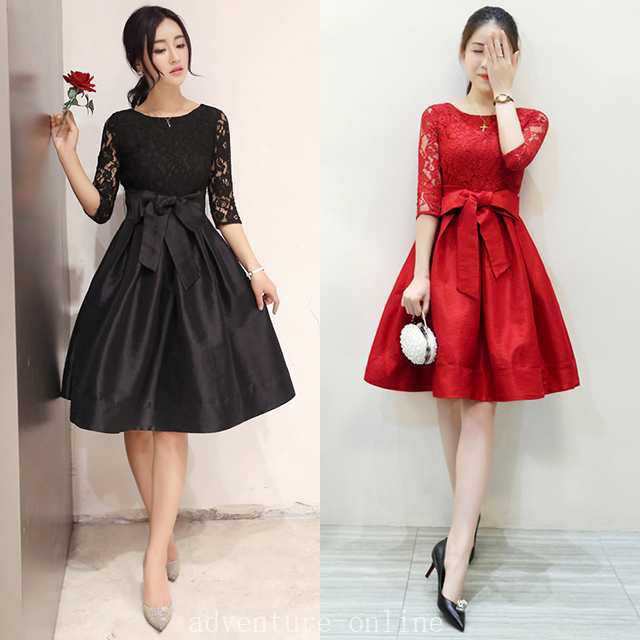【2025新作入荷】ドレス ワンピース レース お呼ばれ 食事会 二次会 黒 赤 大きいサイズ 2-3XL 3210
