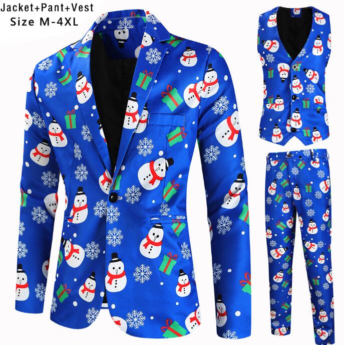 クリスマススーツ メンズ クリスマス 舞台 演出服 雪だるま総柄スーツ コスチューム メンズ クリスマスコスプレ カラオケ 魔術師 忘年会 演出服 タキシード クリスマスベスト クリスマスパンツ ク