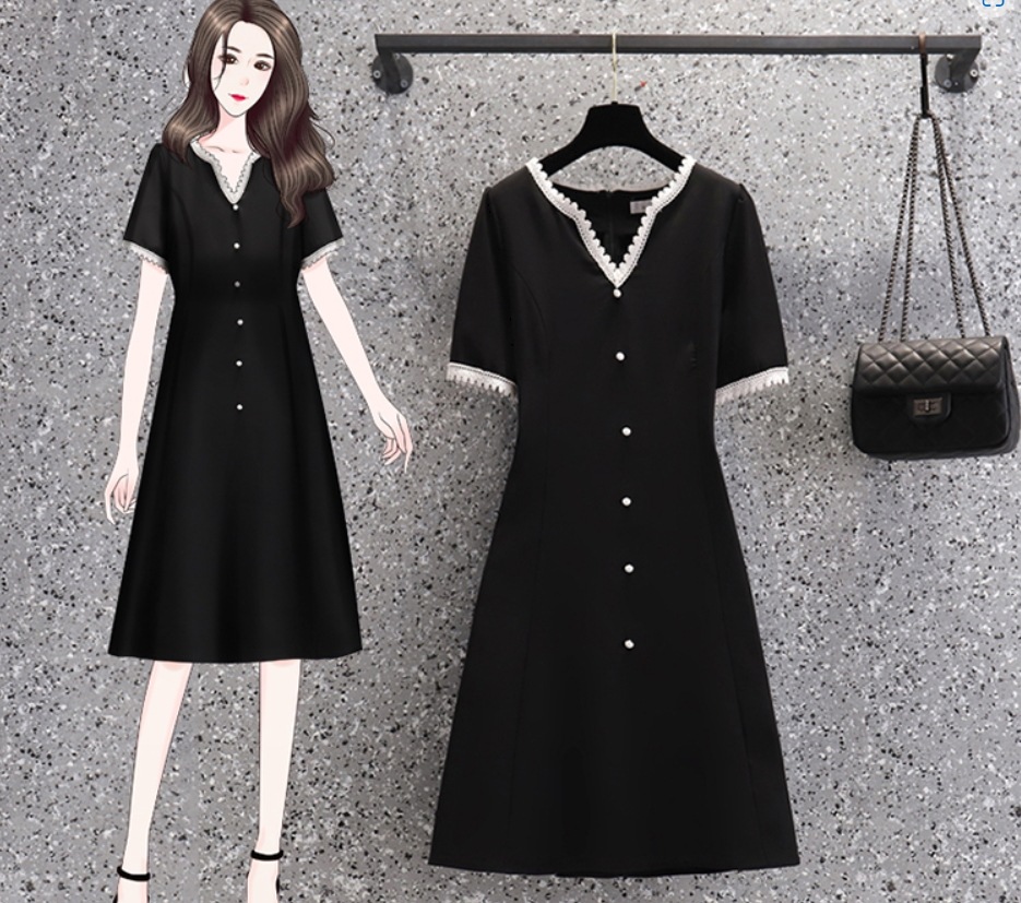 ワンピース 膝丈 ミディアム丈 袖あり 半袖 袖コンシャス Vネック Aライン レース リボン シンプル 上品 レトロ 無地 夏 入学式 入園式 卒業式 卒園式 謝恩会 10代 20代 30代 40代