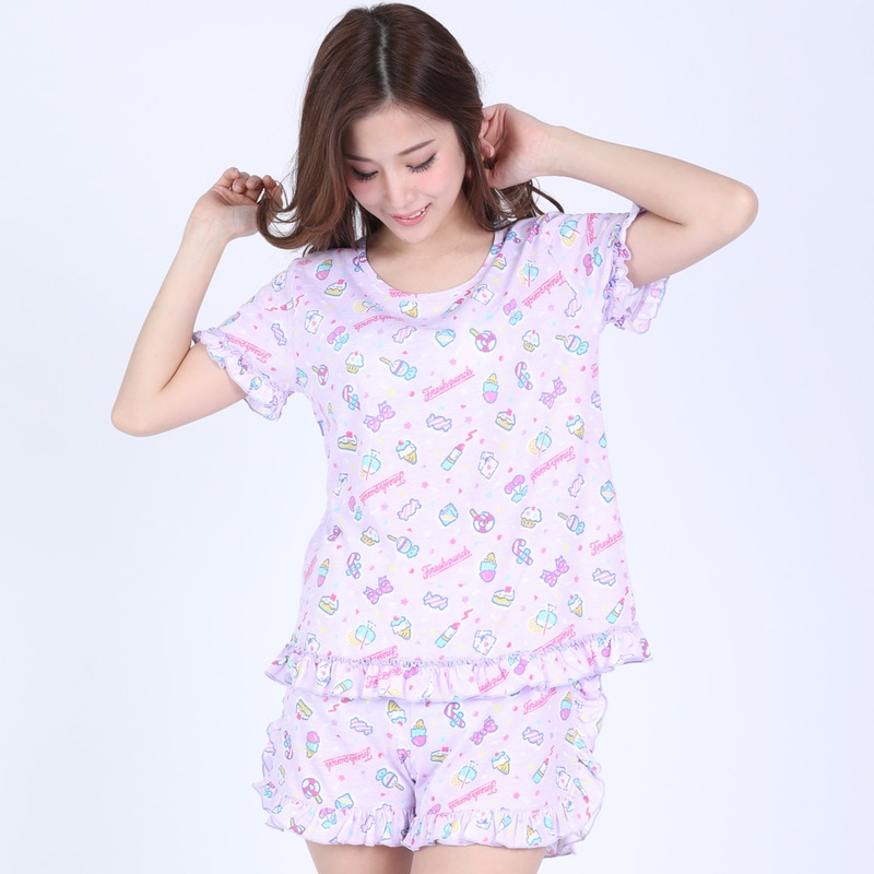 SAZAC(サザック) フレッシュパンチ吸汗速乾フリルセットアップパジャマ パープル レディースM 【 ファッション レディース 部屋着 サンリオ パジャマ ルームウェア 女性用 キャラクター 寝間着 5,111円