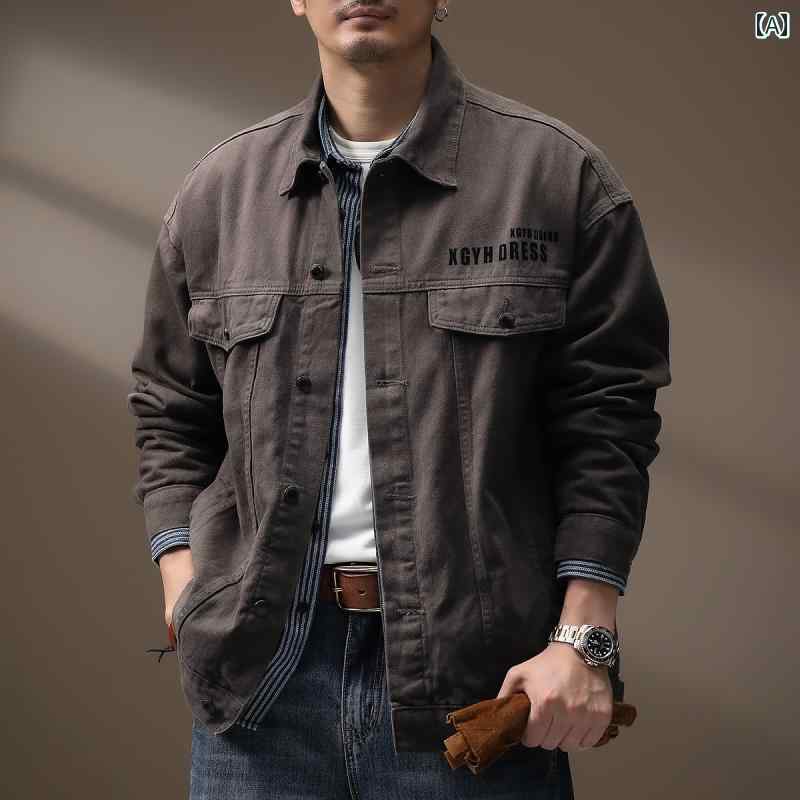 ハンティングジャケット メンズ アウター ミリタリー アメカジ レトロ デニムジャケット 秋 ゆったり 大きいサイズ ワークウェア グレー 黒 茶