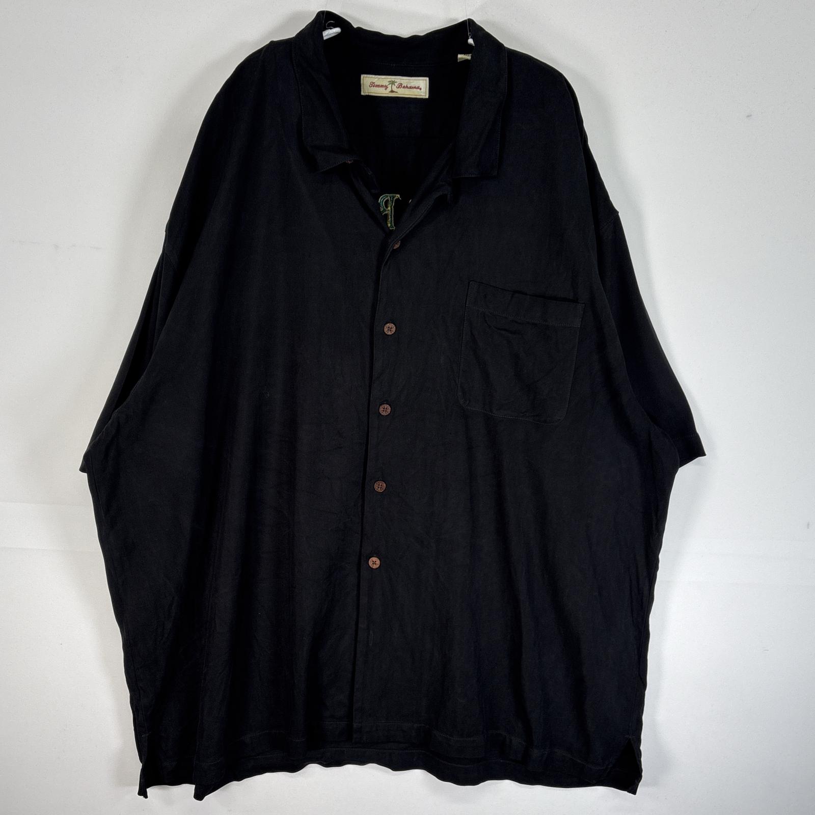 古着 半袖シャツ アロハ シルク 大きいサイズ バック刺繍 宝箱 XXL ブラック 無地 メンズ