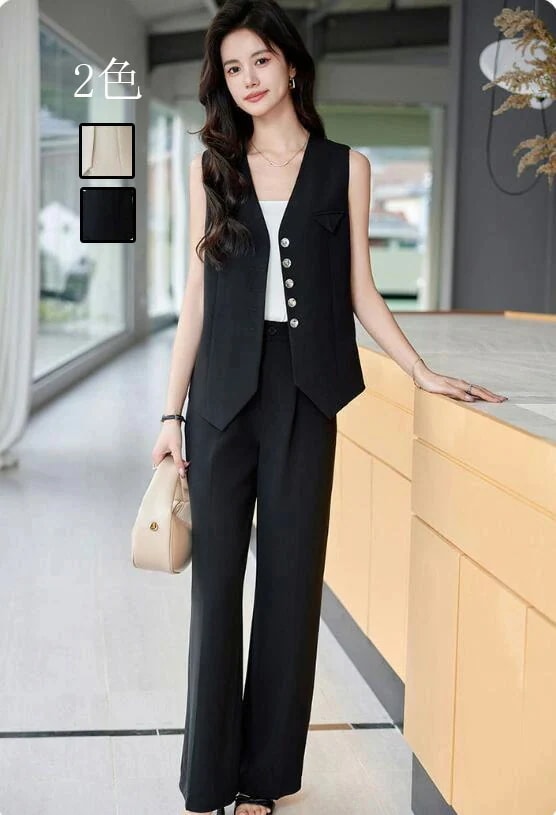 カジュアル 通勤 OL ビジネススーツ 2点セット 「ショート丈ベスト+ガウチョパンツ」 ズボンスーツ エレガント 結婚式レディースドレス 宴会 フォーマル 制服 着痩せ 20代30代40代 発表会