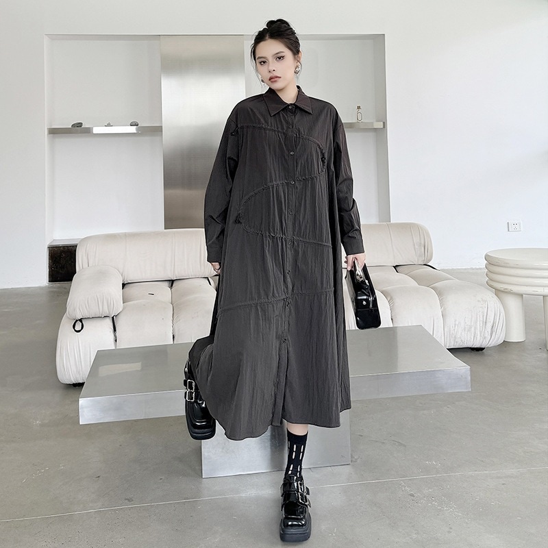 【J.Fashion】 皺 ワンピース 巾着 おしゃれ 個性的なデザイン レディース ロングワンピース メガ割