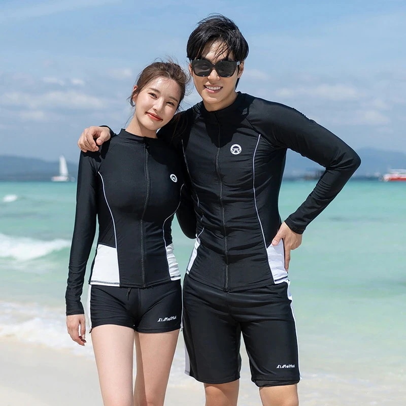保守的 カップル ウェットスーツ サーフィン 激安水着 クイックドライ 女性用 シュノーケリング クラゲスーツ メンズ水着 大きいサイズ スプリット 長袖 水着 日焼け止め