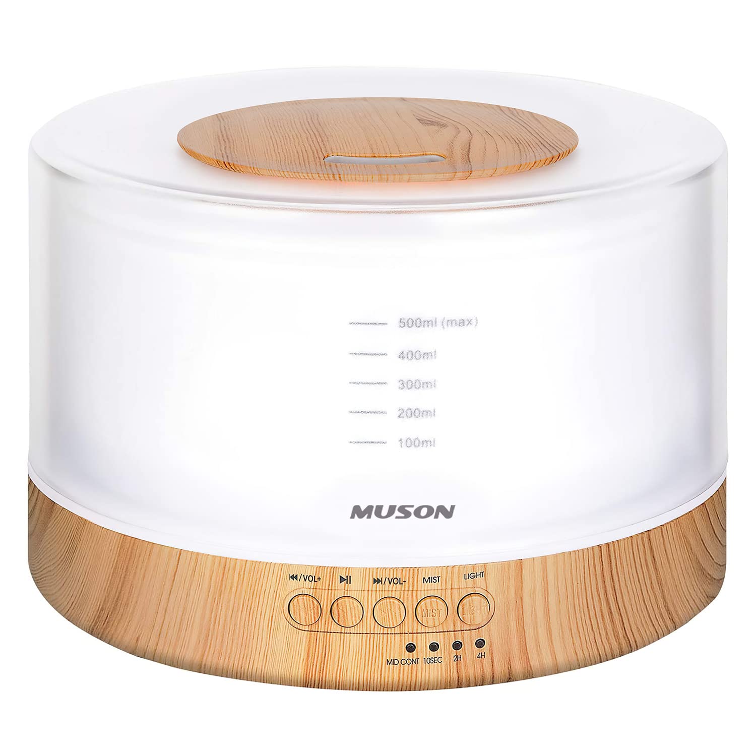 MUSON(ムソン) 加湿器 卓上 超音波式 アロマディフューザー 500ML アロマ対応 花粉対策 静音 タイマー 大容量 上から給水 ナイトライト 間接照明 明るさ調整可 音楽内蔵 空焚き防止 お