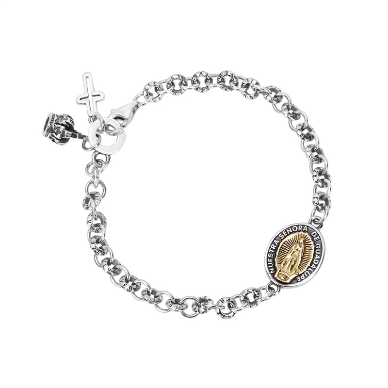 ブレスレット シルバー S925 18cm 19cm 20cm メンズ レディース ユニセックス ハーフラウンドチェーン 聖母 グアダルーペ聖母 王冠 十字架 クロス チャーム おしゃれ 8,316円