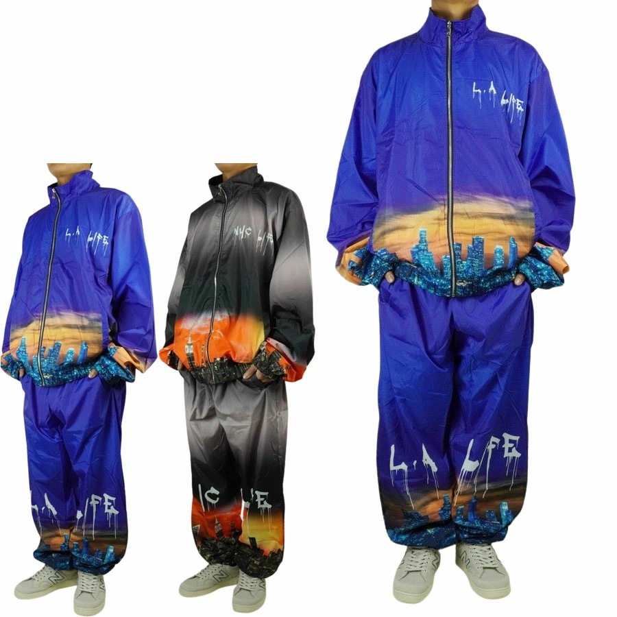 メンズ セットアップCITY NYLON SET UP シティーナイロンセットアップLA BLUE(ブルー) NYC BLACK(ブラック)ロサンゼルス ニューヨーク