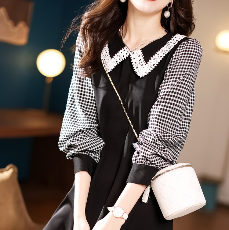 【着用レビューあり】ワンピース レディース M L XL 2XL 韓国 膝丈 ひざ丈 ミドル丈 長袖 Aライン レース ハイウエスト かわいい 大人可愛い きれいめ 大人 おしゃれ 大人女子 ラブリー