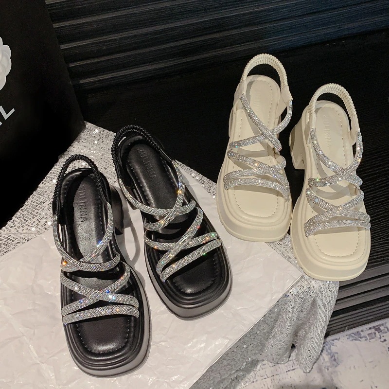 夏 履きやすい レディース サンダル 歩きやすい 通気性 厚底スニーカー 厚底サンダル スポーツサンダル 夏の新作外履きラインストーン厚底サンダル 軽量