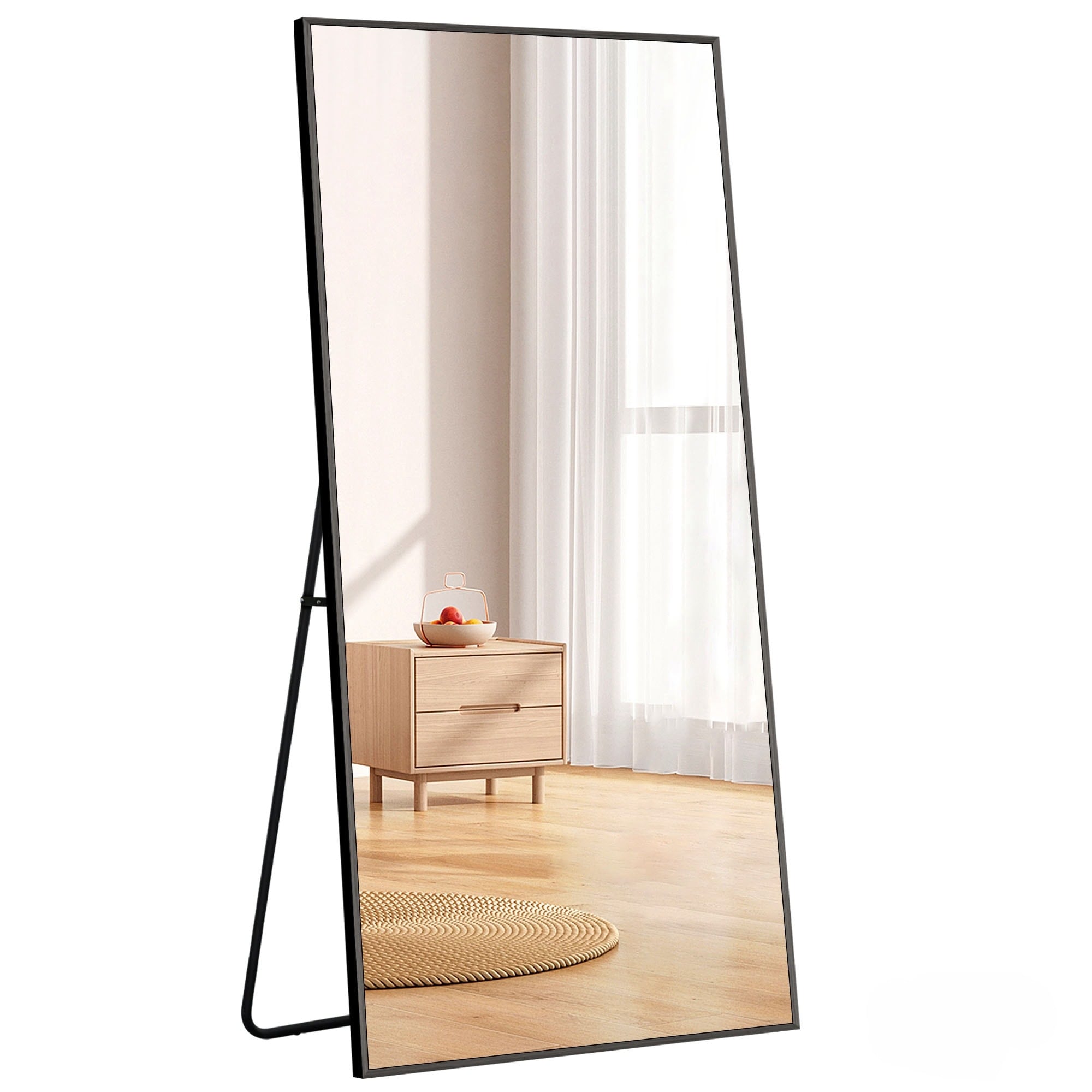 ブラック おしゃれ 大型 ミラー 170*70CM 壁掛けミラー アルミ 姿見 直角 D全身鏡 姿見鏡 飛散防止 スタンドミラー 立てかけ 鏡