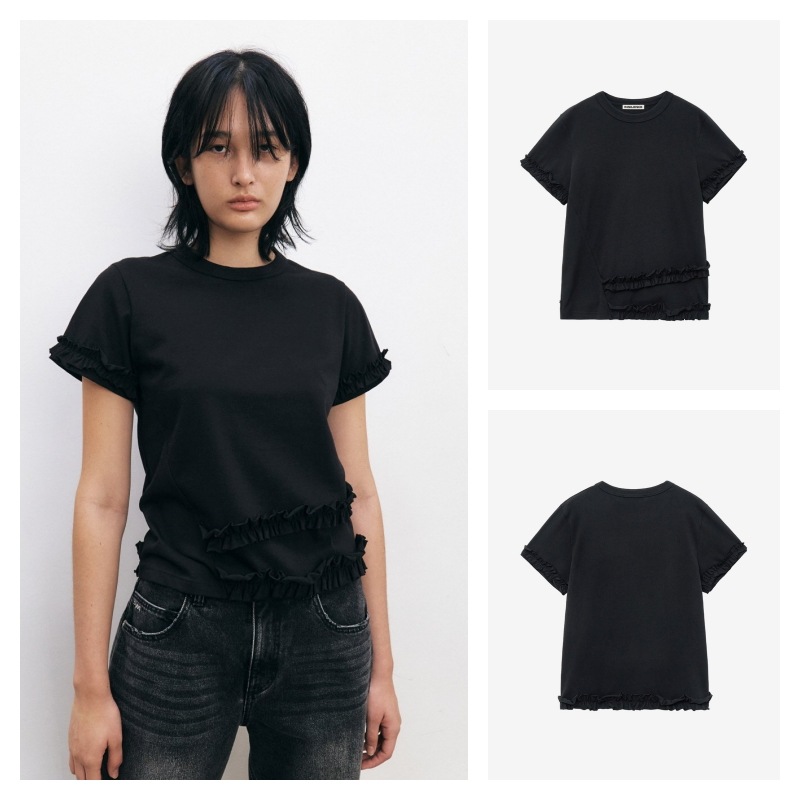 【INSILENCE】 FRILL UNBALANCED TOP : BLACK