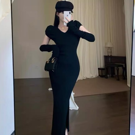 スリムフィットワンピ フレンチスタイル ワンピース 高級 ニッチ ロング丈 かわいい 大人可愛い きれいめ カジュアル 大人 上品 おしゃれ お洒落 かっこいい 大人女子 ラブリー キュート ガーリー