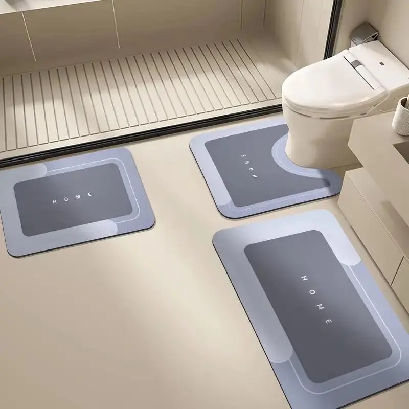 滑り止めバスマット 3枚セット(長方形・U字型・トイレ用)速乾バスマットバスルームアクセサリー家庭用品