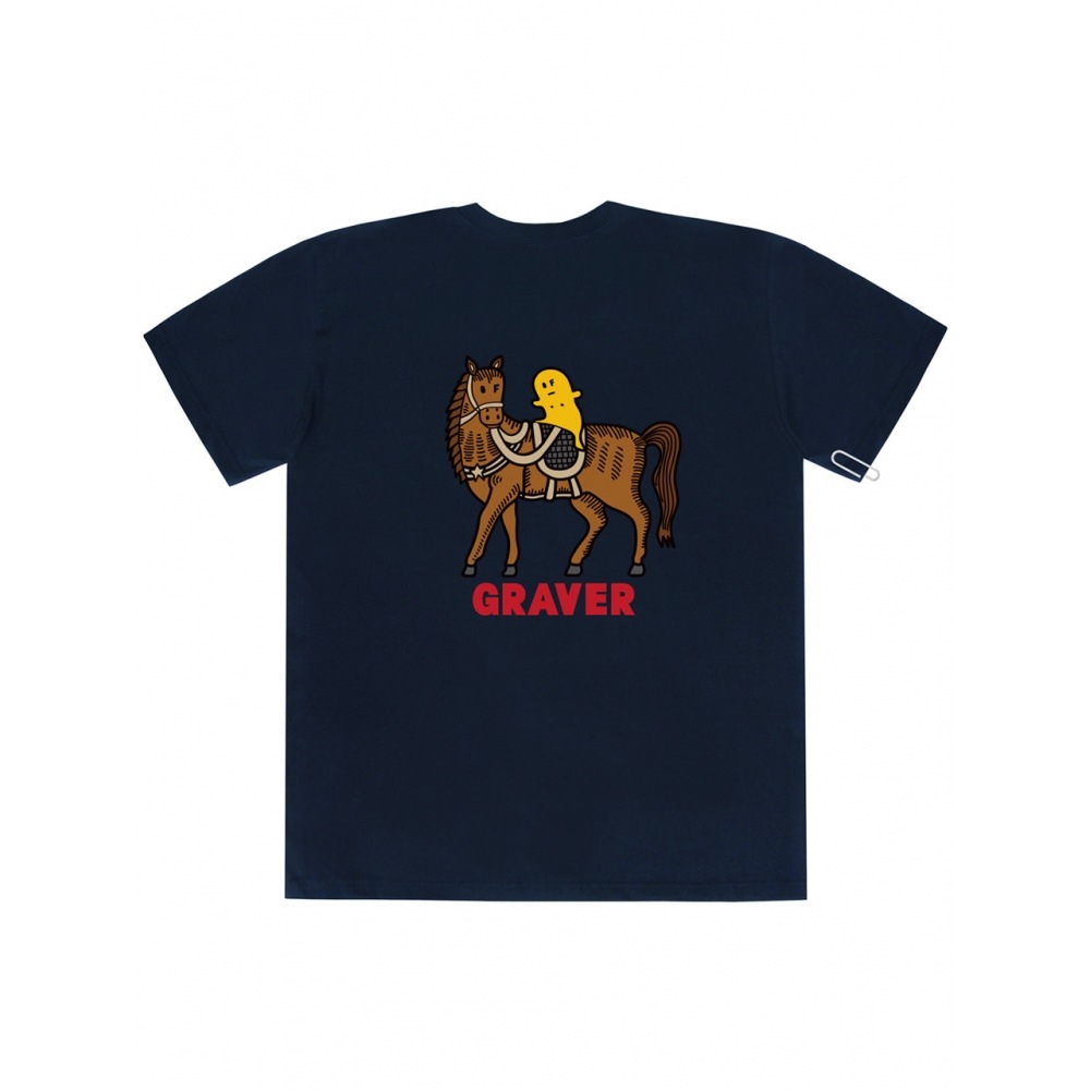 グレイバーホーススマイルバックロゴショートスリーブ T シャツネイビー