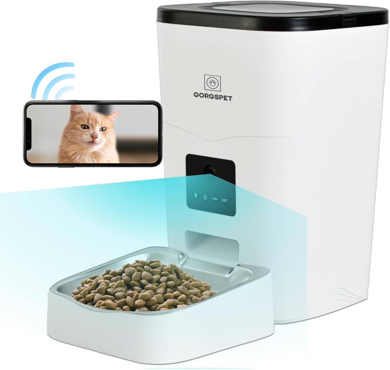 自動餌やり機 猫 自動餌やり器 自動餌やり器 中小型犬用 カメラ付き 無制限置き場所 2WAY給電 ステンレス製ボウル スマホ遠隔操作 カメラ iOS/Android対応 日本語説明書 GORGSPE