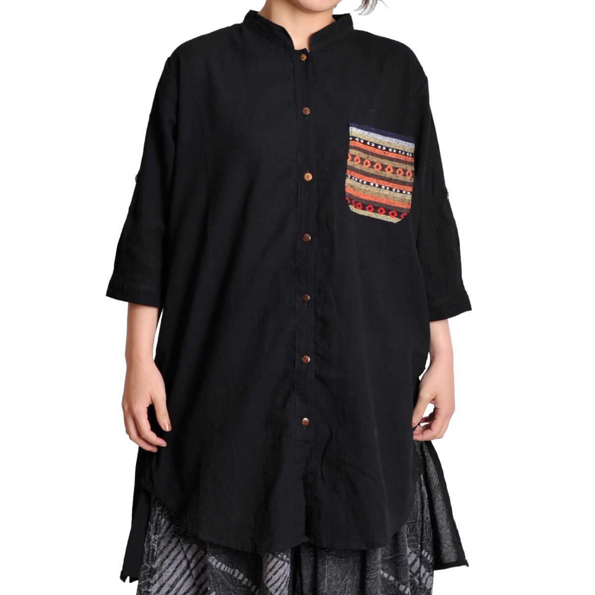 バンドカラーシャツ シャツ メンズ レディース ブラウス 長袖 ゲリ織 無地 白 黒 緑 ホワイト ブラック カーキ グリーン 秋 カジュアル エスニック アジアン ファッション 春服 4,705円