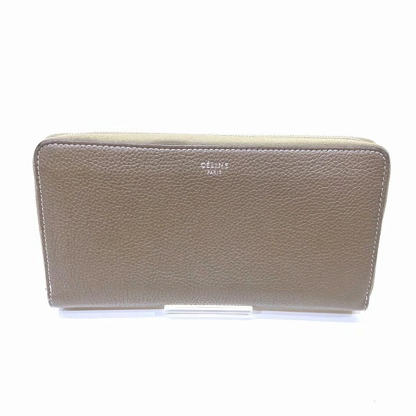 セリーヌ レザー ダークグレー ラウンドファスナー 長財布 レディース【中古】
