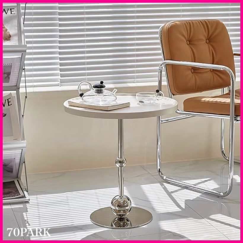 シルバー レッグ ラウンド サイドテーブル ホワイト テーブル 韓国インテリア 韓国雑貨 韓国っぽ インテリア雑貨 韓国 おしゃれ 可愛い