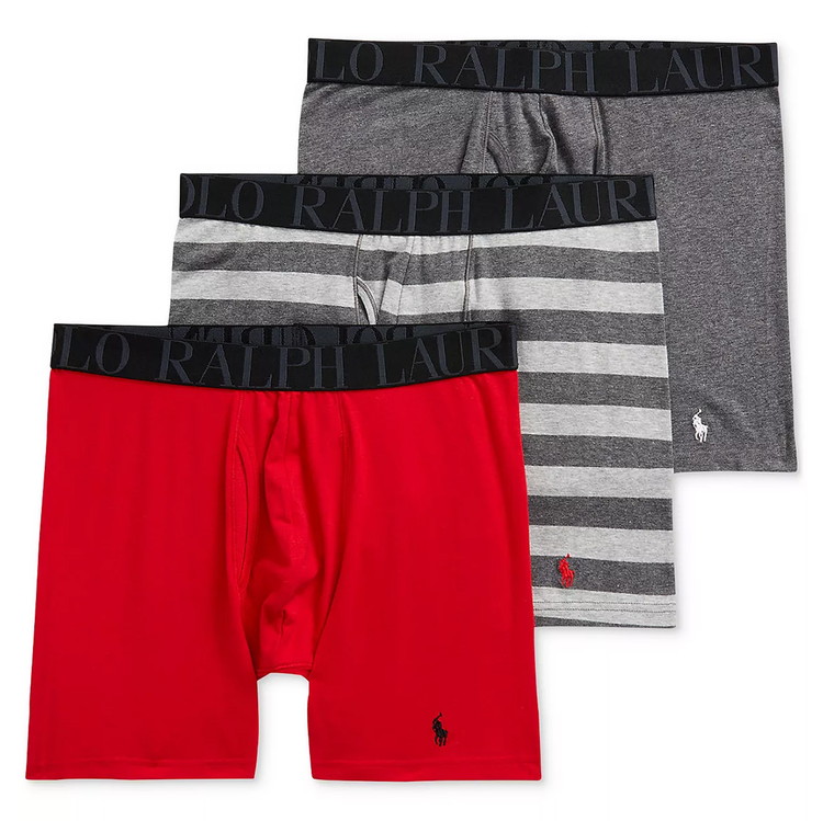 CLASSIC FIT STRETCH ボクサーブリーフ 3PK [RL2000レッド/チャコールヘザー-ストライプ/チャコールヘザー]【NWBBP3-QC9】 5,808円