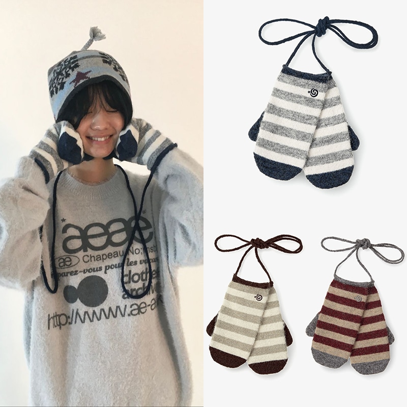 【韓国人気】STRIPE MITTEN GLOVES