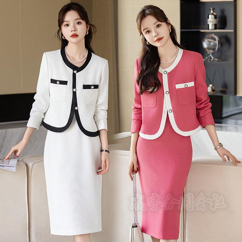 新しい秋のスタイル スーツセット 上下セット レディース スカートスーツ ノーカラージャケット+スカート 事務服 細身 シルエット ビジネス 入学式 卒業式 通勤 卒業式 フォーマル【3点で2００円O