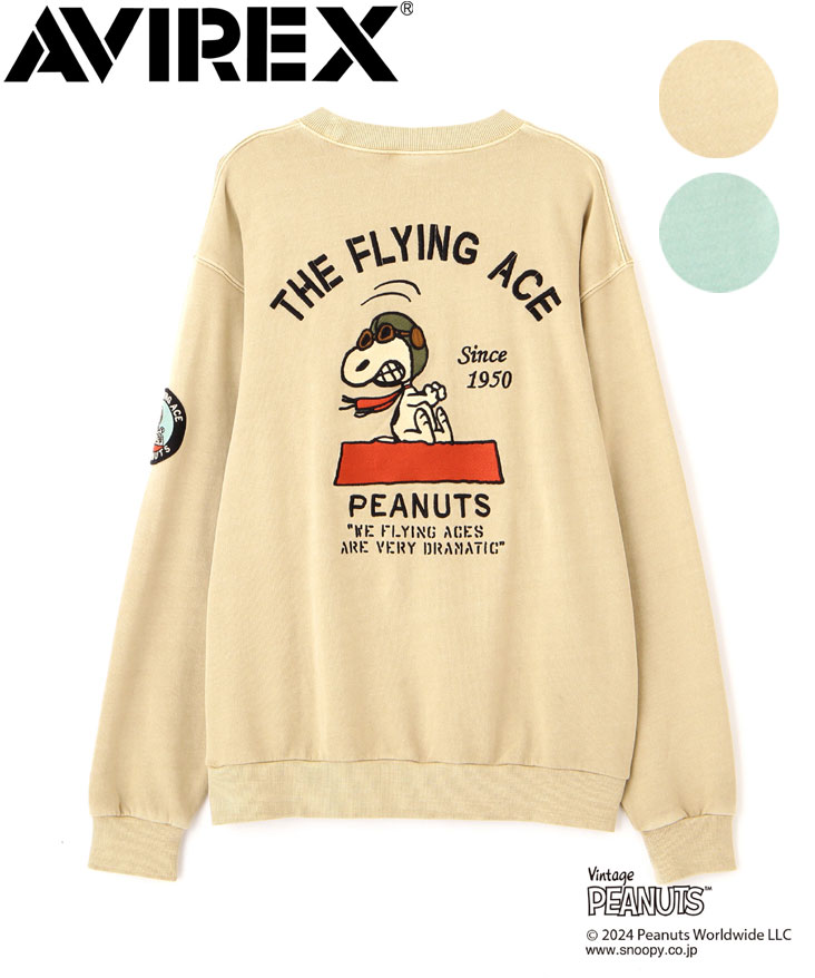 AVIREX×PEANUTS コラボ トレーナー ピーナッツ CREW SWEAT FLYING ACE スヌーピー パイロット ピーナッツ 刺繍 アビレックス スウェット 783-4232010
