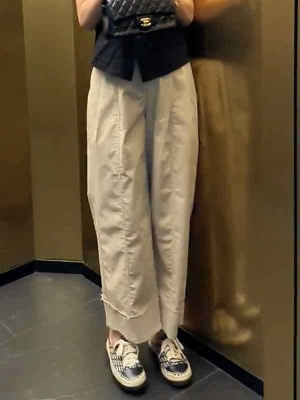 レディース ファッション オシャレ カワイイ シンプル 人カワイイ きいサイズ ハイウエスト ストレート ワイド レッグ カジュアル パンツ スリム 九分丈