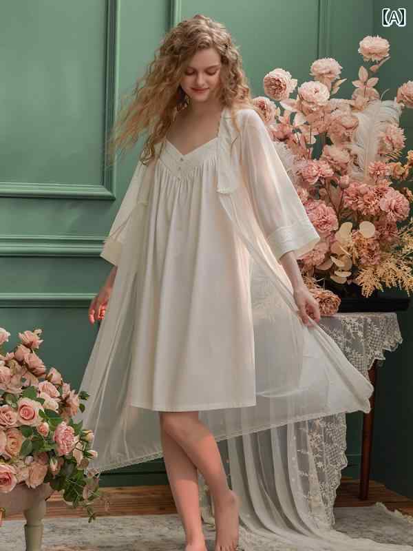 パジャマ レディース 宮殿風 春秋 七分袖レーシーガウン シフォンキャミ ワンピース ２点セット ルーム ナイト ホームウェア ゆるふわ 6,576円