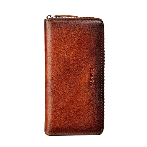 [Mandiva]財布 メンズ レディース 長財布 本革 セパレート型 小銭入れ 大容量 ラウンドファスナー トップレザー (キャメル)