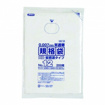 ジャパックス HD規格袋 厚み0.007mm No.12 半透明 200枚x10冊x6箱 HN12