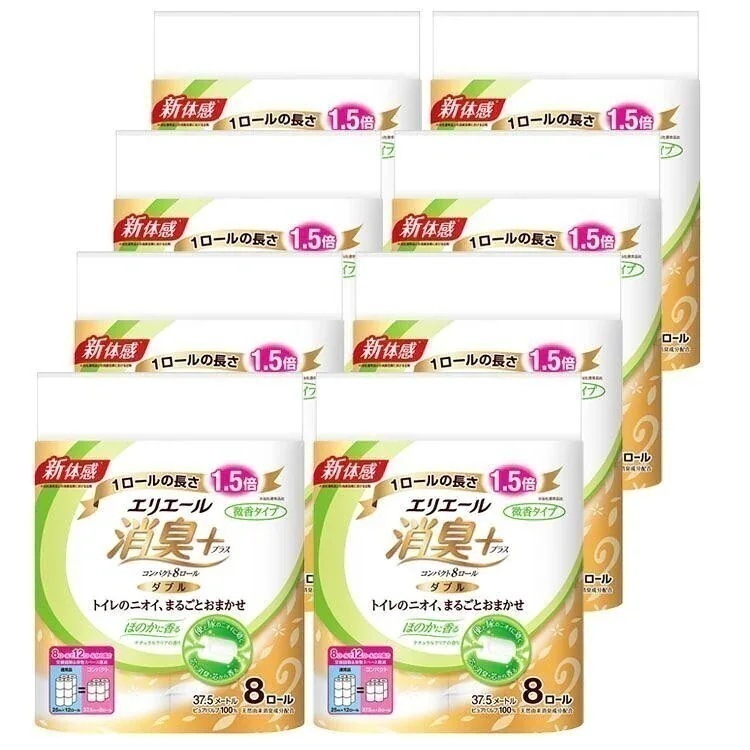 [8個セット] エリエール トイレットペーパー 消臭プラス(+) 1.5倍巻き 37.5m64ロール メガ割