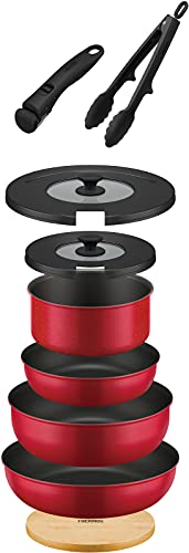 色：レッド サイズ：9点セット サーモス デュラブルシリーズ 取っ手のとれるフライパン9点セットAA