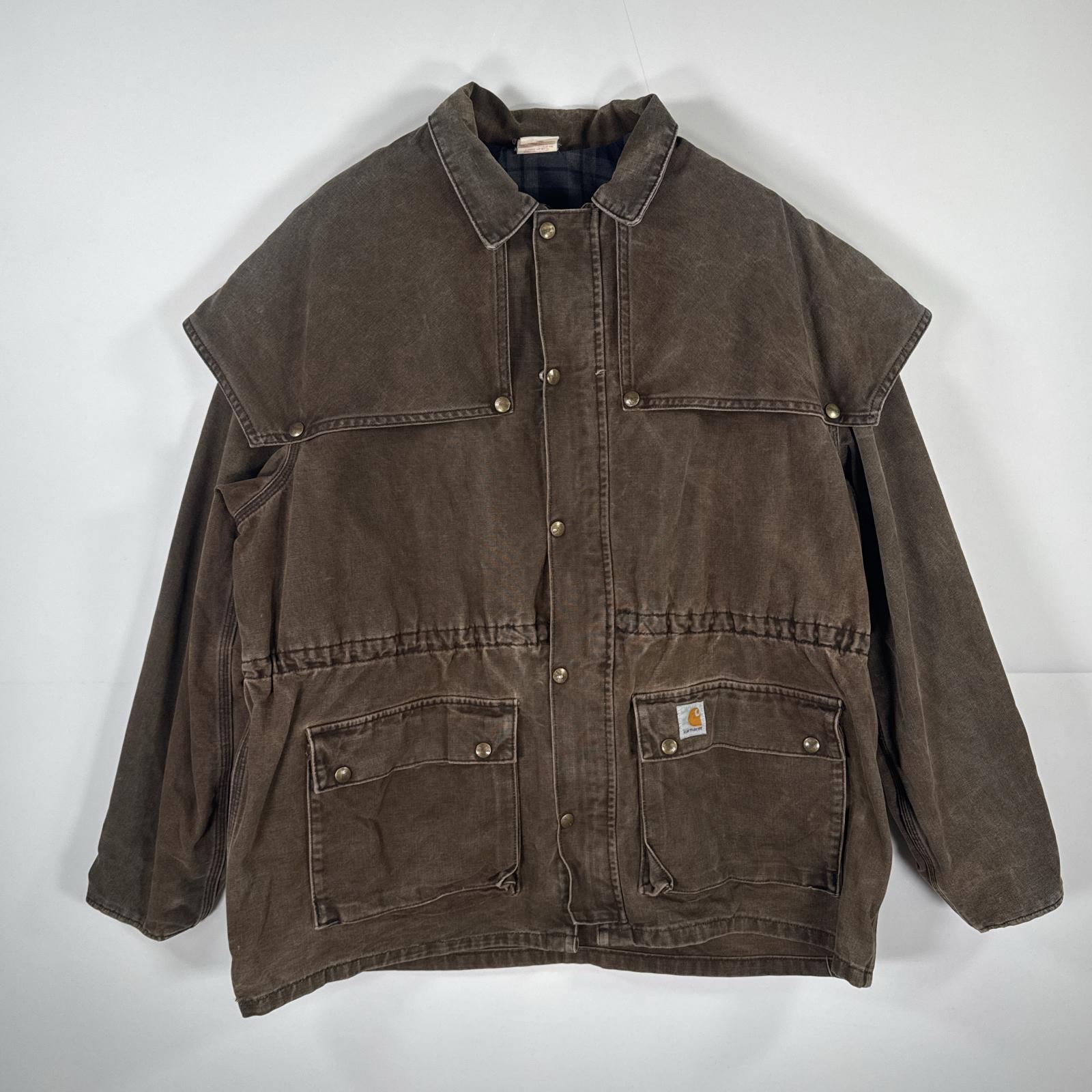 古着 90s/90年代 ヴィンテージ USA製 ダック カバーオール アンブレラケープ ワークジャケット XL ブラウン メンズ