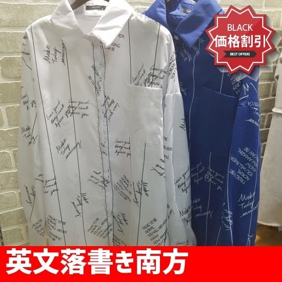 英文落書き南方 ソリッドシャツ/ブラウス/ 韓国ファッション