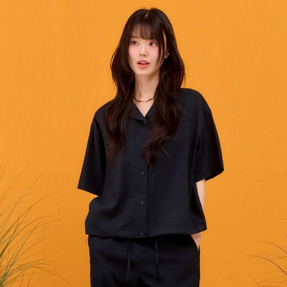 [チェースカルト] 女性用リネンのようなオープンカラー半袖シャツ-EBRG5572D04