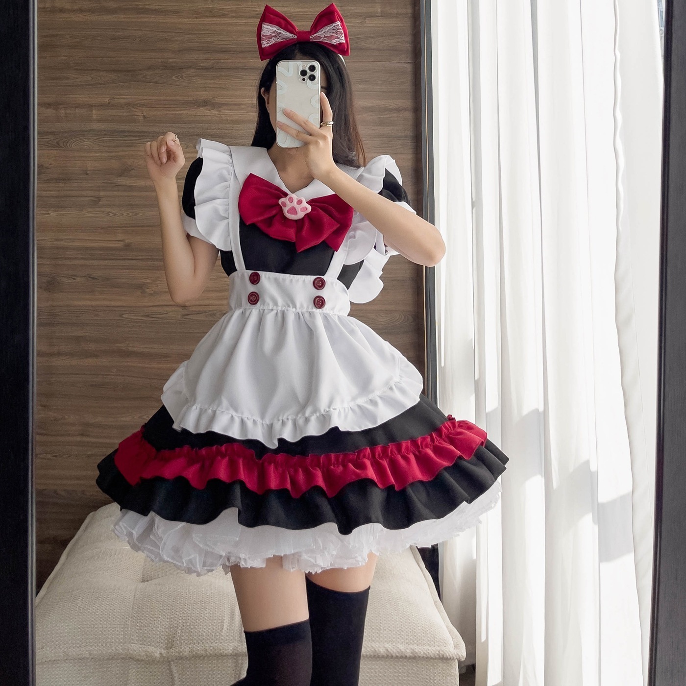 ハロウィーン吸血鬼小悪魔メイドlolitaゴシック黒赤メイドcosアニメコスプレ服
