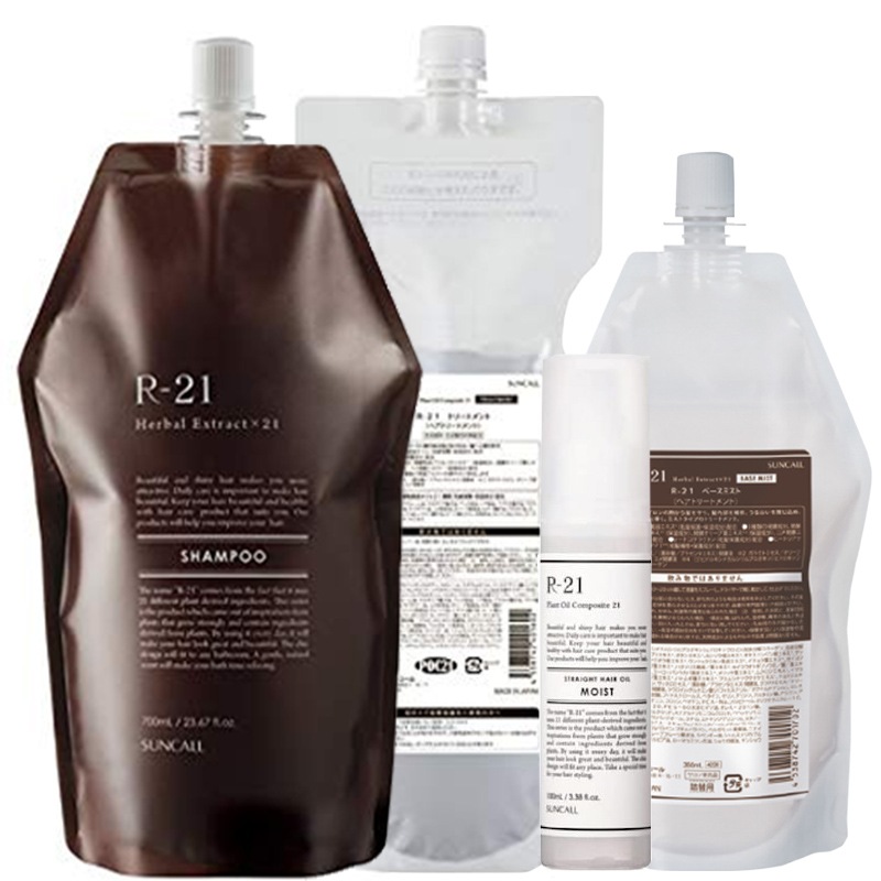 サンコール R-21 シャンプー 700mL + トリートメント 700g + ヘアオイル モイスト 100mL + ベースミスト 360mL 詰め替え セット エイジング毛 ハリコシ ヘマチン ボリ