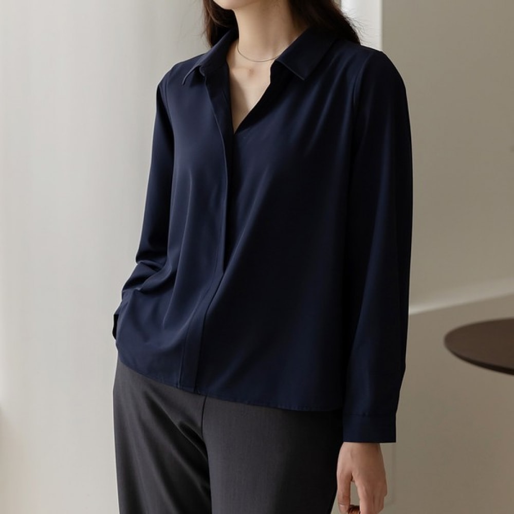 (Elysia) クナンノーカットハーフオープンカラーブラウス